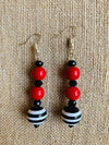 Beaded Drop Earrings (Red, White, & Black)